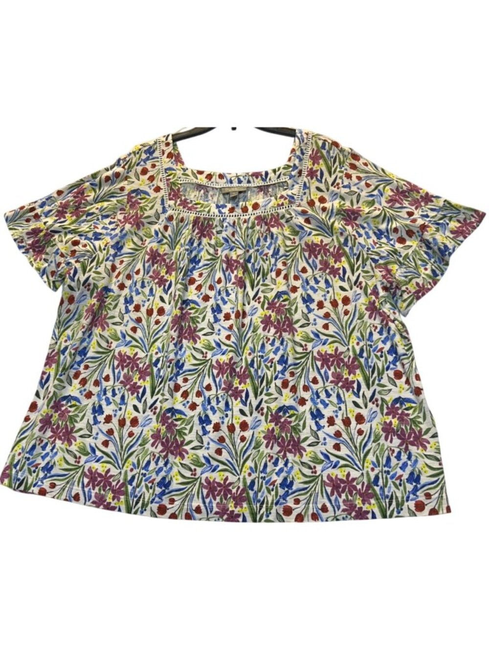 Style & Co Womens 3X Floral Print Top Dainty Shitake Short Sleeve Blouse